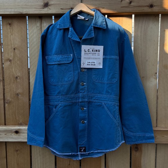 Vintage Pointer Brand Blue Indigo Overdye Chore Jacket Coat Duck Canvas USA - SM - Picture 1 of 14